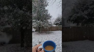 DRINKING COFFEE IN SNOWY WEATHER